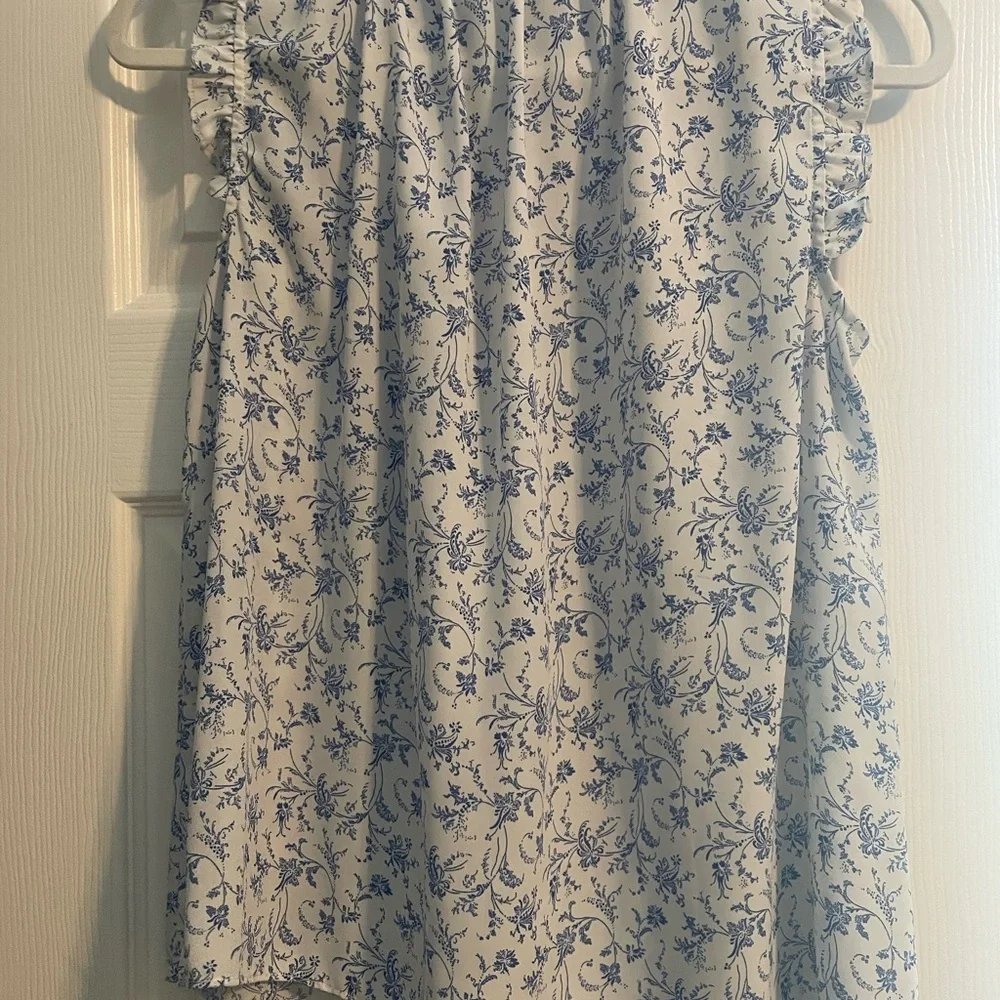 CeCe Blue Floral Ruffle Blouse - Picture 2 of 2